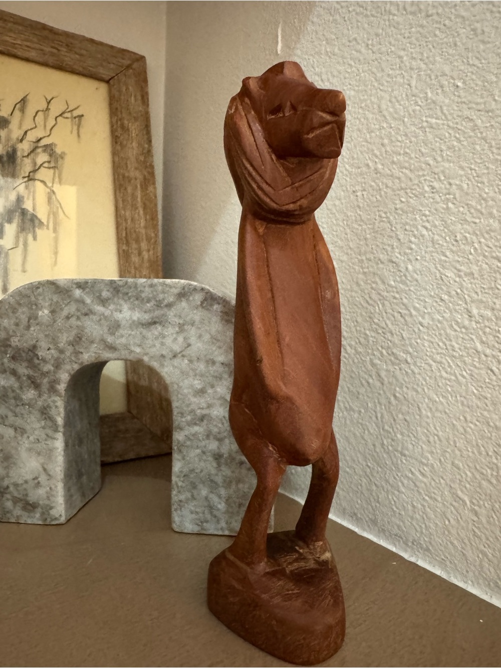Vintage hand carved lion wood sculpture